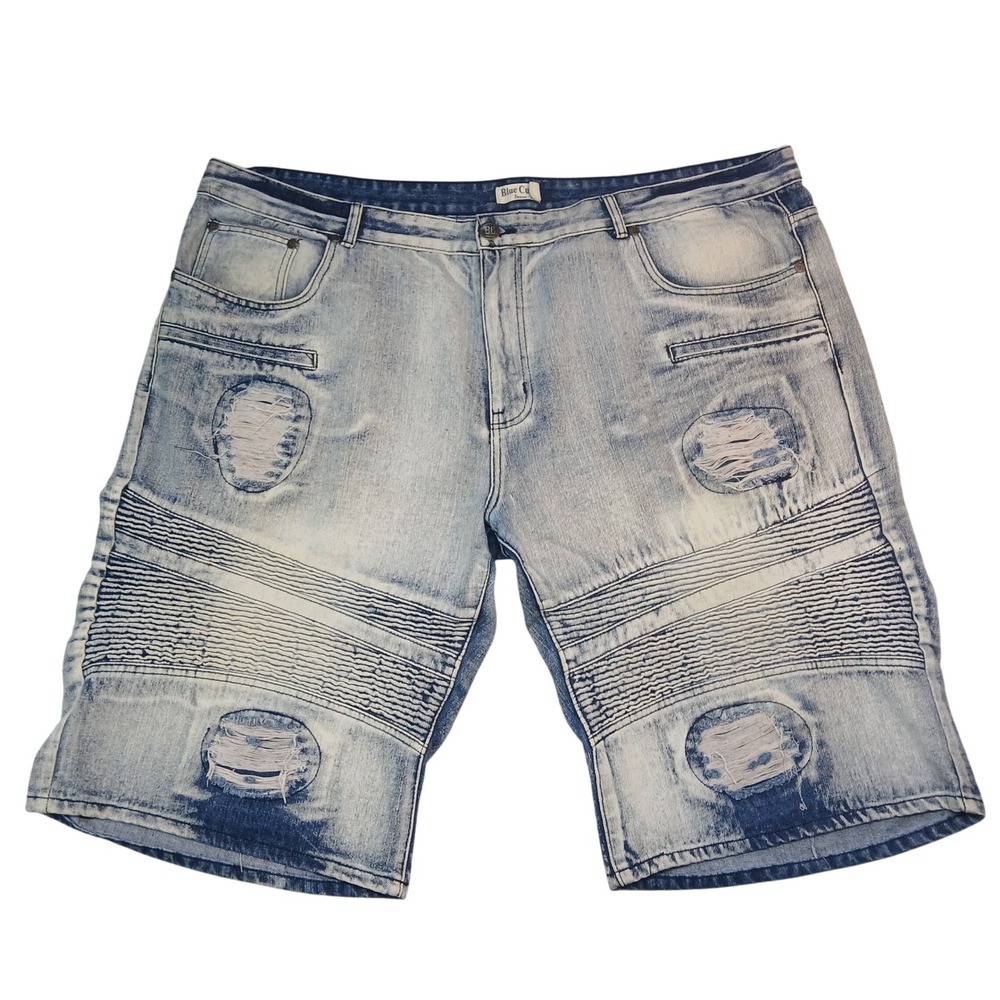 Blue Cult Denim Mens 50 Biker Moto Light Wash Distressed Jean Shorts 100% Cotton